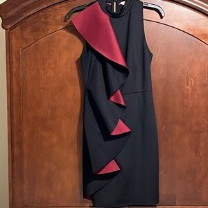 Ted Baker Size 1 (Us 4) Fleuh Black Sheath Dress With Raspberry Contrast Ruffle